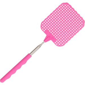 Gerimport Uitschuifbare lange vliegenmepper - roze - van 26 naar 72 cm - metaal/kunststof