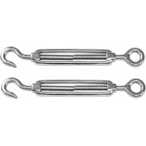 Dulimex Spanschroeven/draadspanner met haak/oog - 2x - 12cm - verzinkt zamak - 100kg - M10 schroefdraad
