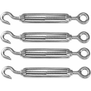 Spanschroeven/draadspanner met haak/oog - 4x - 12cm - verzinkt zamak - 100kg - M10 schroefdraad