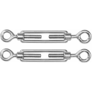Spanschroeven/draadspanner met oog/oog - 2x - 8cm - verzinkt zamak - 100kg - M10 schroefdraad