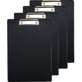 Clipboard/klembord/memobord voor documenten - 4x - zwart - A4 formaat - kunststof