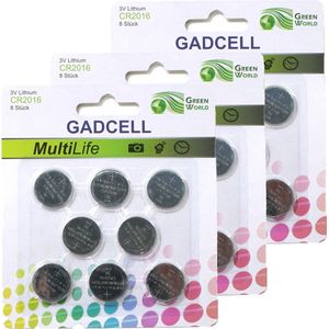Gadcell knoopcel batterijen set - type CR2016 - 24x stuks - 3V Lithium