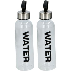 Cuisine Elegance Waterfles / drinkfles / sportfles - 2x - transparant/zwart - kunststof - 550 ml