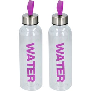 Cuisine Elegance Waterfles / drinkfles / sportfles - 2x - transparant/paars - kunststof - 550 ml