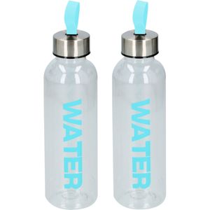 Waterfles / drinkfles / sportfles - 2x - transparant/turquoise - kunststof - 550 ml - schroefdop