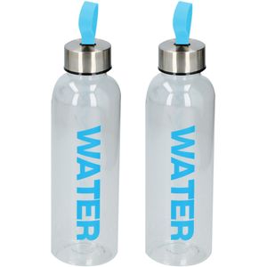 Waterfles / drinkfles / sportfles - 2x - transparant/blauw - kunststof - 550 ml - schroefdop - Drinkflessen