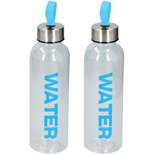 Waterfles / drinkfles / sportfles - 2x - transparant/blauw - kunststof - 550 ml - schroefdop