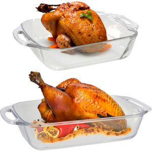 Ovenschaal van borosilicaat glas - set van 2 - rechthoek - 2.5 en 3.5 liter - serveerschaal