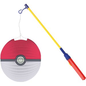 Pokemon lampion - rood - D25 cm - papier - met lampionstokje - 43 cm