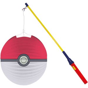 Pokemon lampion - rood - D25 cm - papier - met lampionstokje - 50 cm