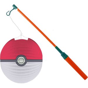 Pokemon lampion - rood - D25 cm - papier - met lampionstokje - 40 cm