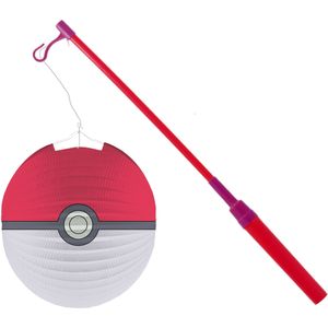 Pokemon lampion - rood - D25 cm - papier - met lampionstokje - 40 cm