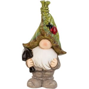 Kabouter/dwerg staand decoratie beeldje - met zwarte schep - H29 - kunststof