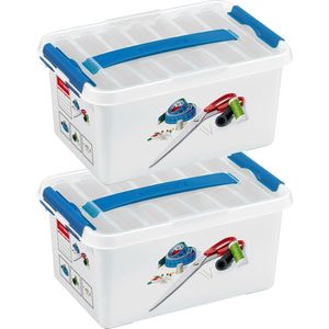 Opberg box/opbergdoos - 2x - met tray - kunststof - 30 x 20 x 14,5 cm - naaidoos - Opbergbox