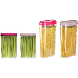 Plasticforte Voedselcontainers set - 4 stuks - roze - 2350ml en 1500ml - kunststof - voorraadpot