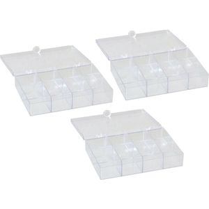 Gerimport opbergkoffertje/opbergdoos/sorteerbox - 3x - 8-vaks - kunststof - transparant - 15 x 10 x  - Opbergbox