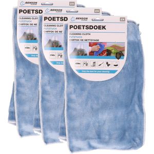 Benson Poetsdoeken - set 6x - extra zacht - microvezel - 2 formaten - blauw - schoonmaken