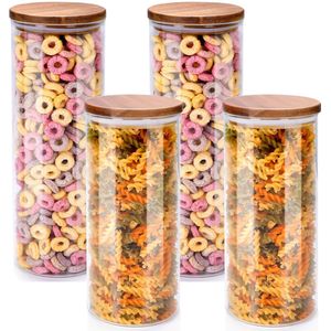 Alpina Voorraadpot/bewaarpot Foodking - 4-delige set - borosilicaat glas - 1250/1650 ml - glas/hout