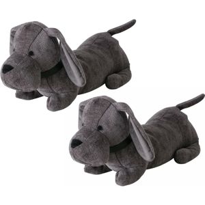Deurstopper gewicht - 2x - dieren thema Teckel hondje - 1 kilo - grijs - polyester - 38 x 15 cm - Deurstoppers