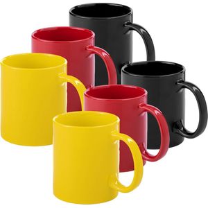 Koffie mokken/drinkbekers Auxerre - 6x - keramiek - geel/rood/zwart - 370 ml