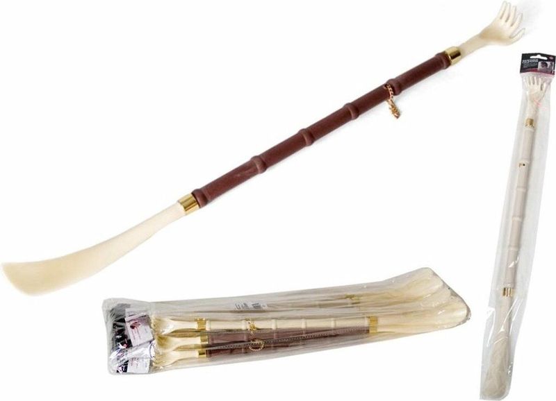 Gerimport Schoenlepel/rugkrabber 2-in-1 model - creme wit - kunststof - 50 cm