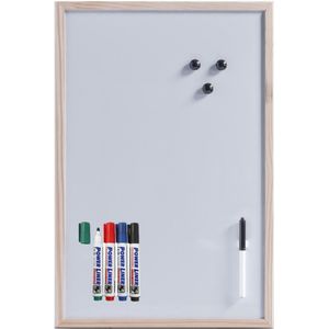 Navaris magnetisch whiteboard met marker - Memobord 43 x 33 cm - Inclusief magneten - Van MDF in zwarte marmerlook