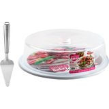 Plasticforte - Taartbewaardoos - Rond - Dia 32 cm - Bodem Wit - Set met Taartschep RVS 27 cm
