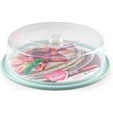 Plasticforte Taart/gebakjes bewaardoos - rond dia 32 cm - bodem mintgroen - met taartschep rvs 27 cm