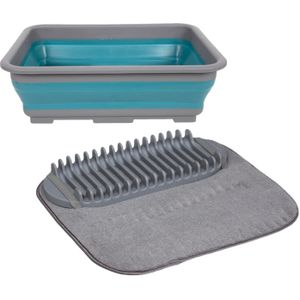 Opvouwbare afwasbak met afdruipmat - grijs/blauw - keuken benodigdheden - reis accessoires