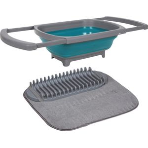 Opvouwbare afwasbak met afdruipmat - grijs/blauw - keuken benodigdheden - reis accessoires