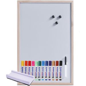 Zeller Magnetisch whiteboard/memobord - houten rand - 40 x 60 cm - 12x power liner stiften/wisser