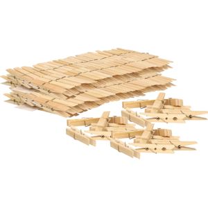 Excellent Houseware Wasknijpers - 200x - bamboe hout - 7 cm