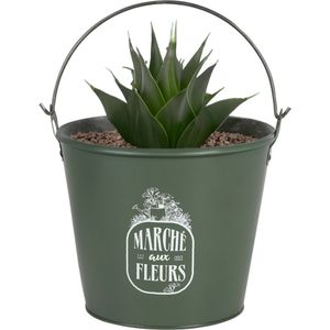 Plantenpot/bloempot emmer voor buiten - zink - legergroen - D24 x H19 cm - IJzeren emmer / teil