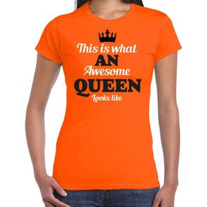 Bellatio Decorations Koningsdag verkleed T-shirt voor dames - Queen - oranje - feestkleding