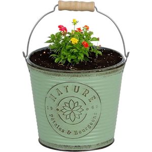 Plantenpot/bloempot emmer voor buiten - zink - jadegroen - D17 x H14 cm - IJzeren emmer / teil