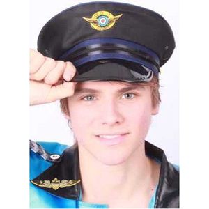 Piloten verkleed set - wings broche speldje - pilotenpet - blauw - heren/dames - carnaval