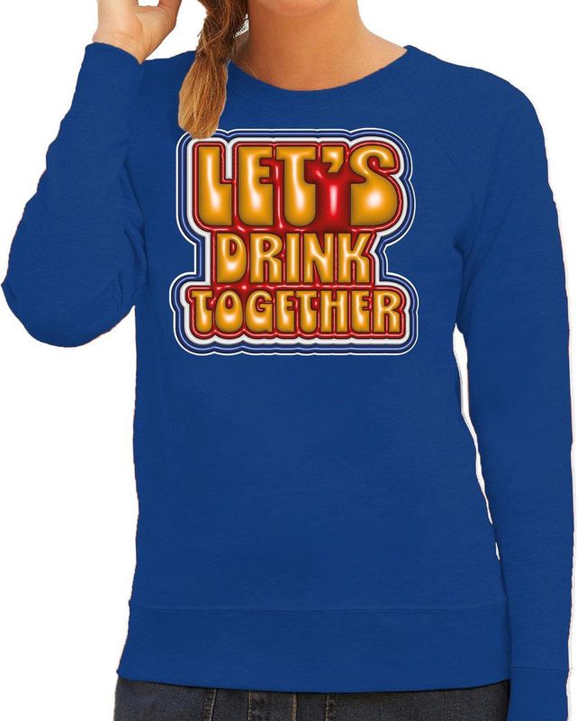 Bellatio Decorations Koningsdag sweater dames - let' drink together - blauw - oranje feestkleding