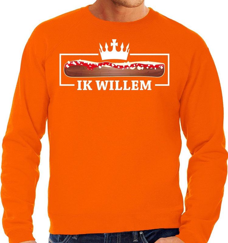 Bellatio Decorations Koningsdag sweater voor heren - frikandel, ik Willem - oranje - feestkleding