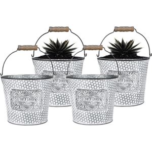 Sunnydays Emmer/plantenpot/bloempot - 4x - zink - zilver - D17 x H14 cm