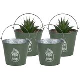 Sunnydays Emmer/plantenpot/bloempot - 4x - zink - legergroen - D24 x H19 cm