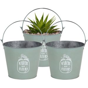 Sunnydays Emmer/plantenpot/bloempot - 3x - zink - jadegroen - D24 x H19 cm