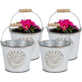 Sunnydays Emmer/plantenpot/bloempot - 4x - zink - ivoorwit - D23 x H22 cm