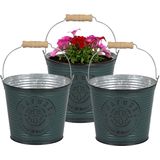 Sunnydays Emmer/plantenpot/bloempot - 3x - zink - petrolblauw - D23 x H22 cm