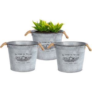 Sunnydays Emmer/plantenpot - 3x - zink - zilver - D38 x H31 cm