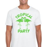 Bellatio Decorations Tropical party T-shirt heren - met glitters - wit groen - carnaval themafeest