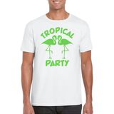Bellatio Decorations Tropical party T-shirt heren - met glitters - wit groen - carnaval themafeest