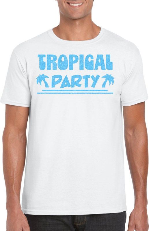 Bellatio Decorations - Tropical Party T-shirt - Wit - Met Glitters