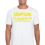 Bellatio Decorations Tropical party T-shirt heren - met glitters - wit geel - carnaval themafeest