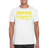 Bellatio Decorations Tropical party T-shirt heren - met glitters - wit geel - carnaval themafeest