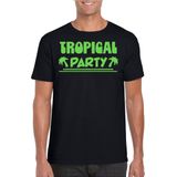 Toppers - Bellatio Decorations Tropical Party T-shirt - Zwart/Groen - Met Glitters